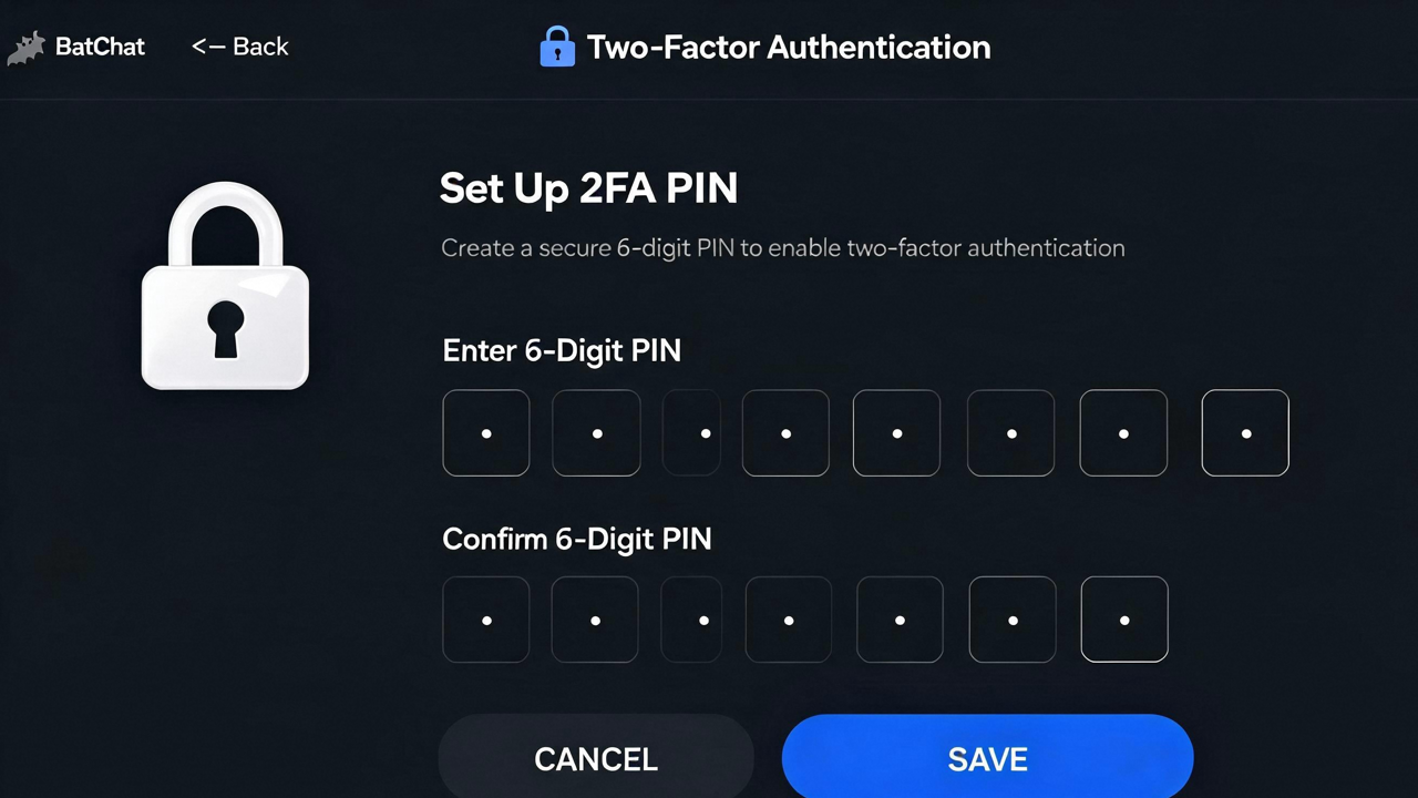 BatChat Security Settings Interface
